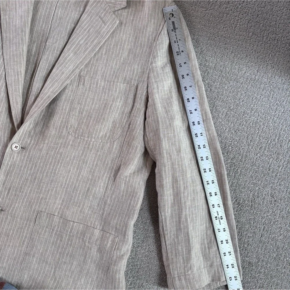 VTG Brandini Men's XL Linen Striped Sport Coat Blazer Jacket Beige Coastal Prep
